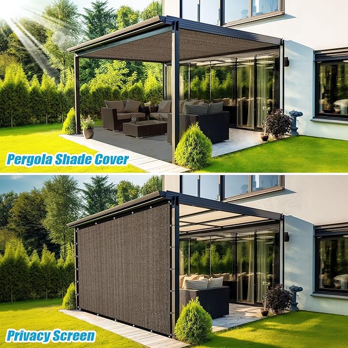 Amagenix 90% Sun Shade Cloth with Grommets, 10' x 10' Pergola Replacement Shade Cover Canopy Privacy Screen for Outdoor Patio Garden, Mocha (We Customized)