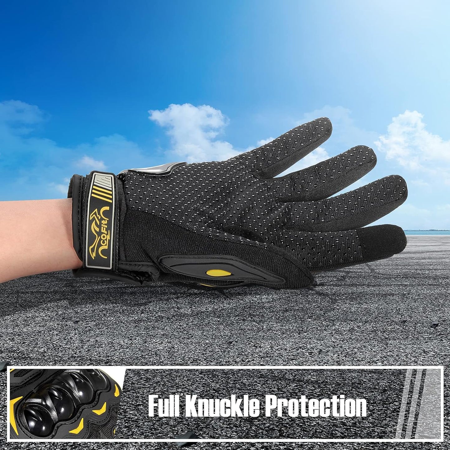 COFIT Motorcycle Gloves Breathable, Touchscreen Motorbike Gloves Anti-Slip with Good Grip Hard Knuckles Protection for Men Women Motocross, BMX ATV MTB Cycling, Road Racing - Yellow M