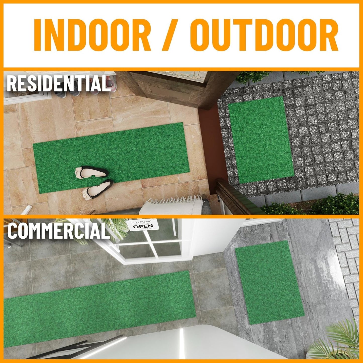 Ottomanson 6'6" x 10' Mud Mat Area Rug Scraper Carpet - Non-Slip, Dirt Trapping for Indoor & Outdoor Use - Ideal for Entryway, Garage, Kitchen, Patio & High-Traffic Areas, Green