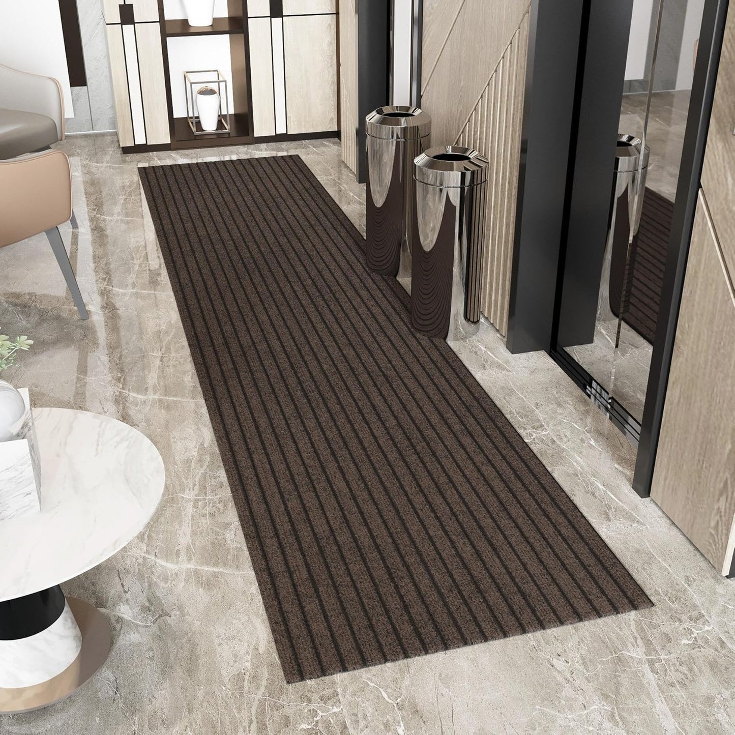 Ottomanson 2'7" x 30' Hallway Runner with Scraper Pile - Extra Durable Non-Slip Rug Mat for Indoor & Outdoor Use - Ideal for Kitchen, Entryway & Garage - High-Traffic Carpet, Brown