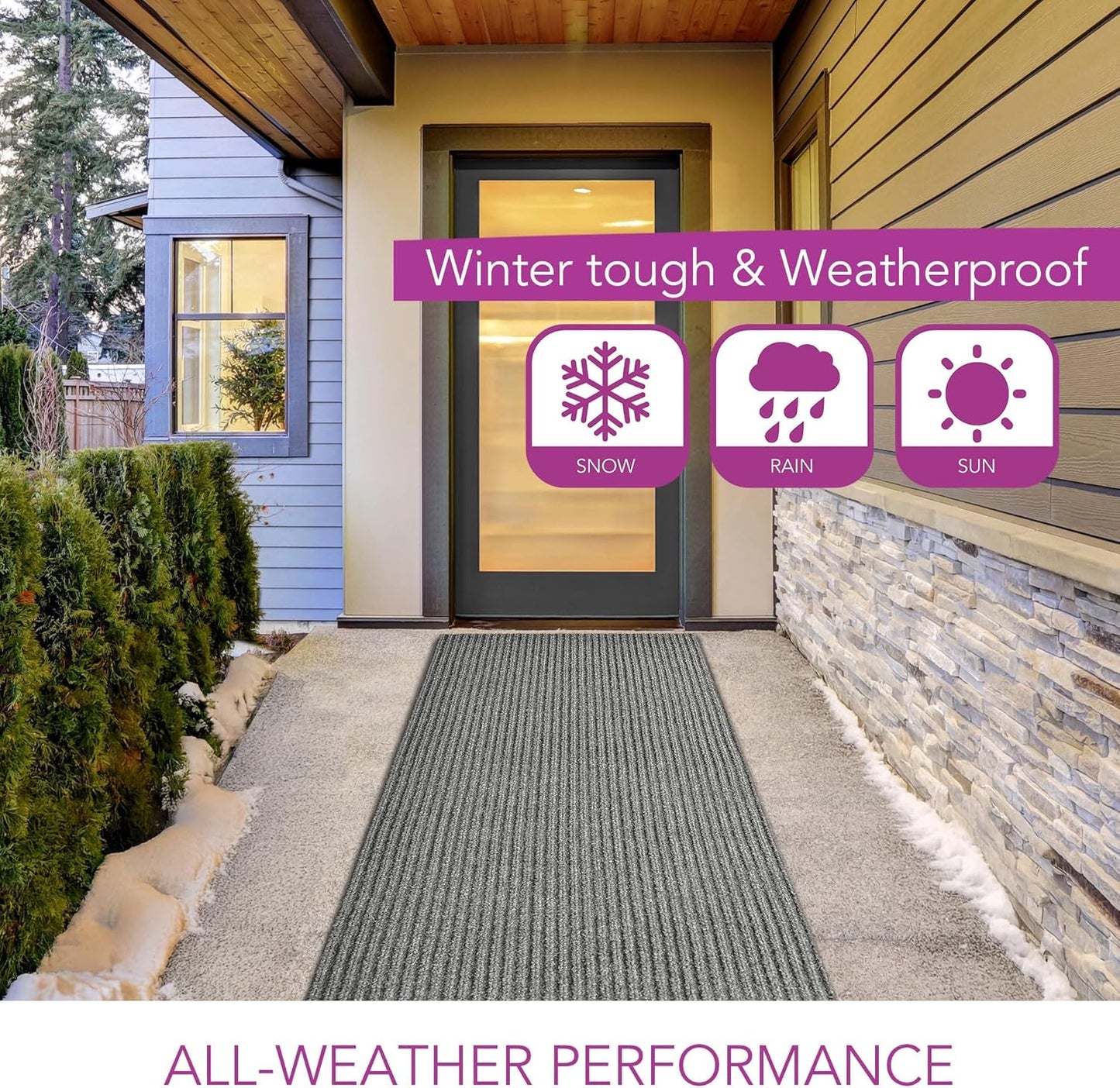 iCustomRug Spartan Weather Warrior Indoor/Outdoor Utility Ribbed Carpet Runner with Non-Slip Thermoplastic Rubber Backing, 3ft X 16ft in Grey