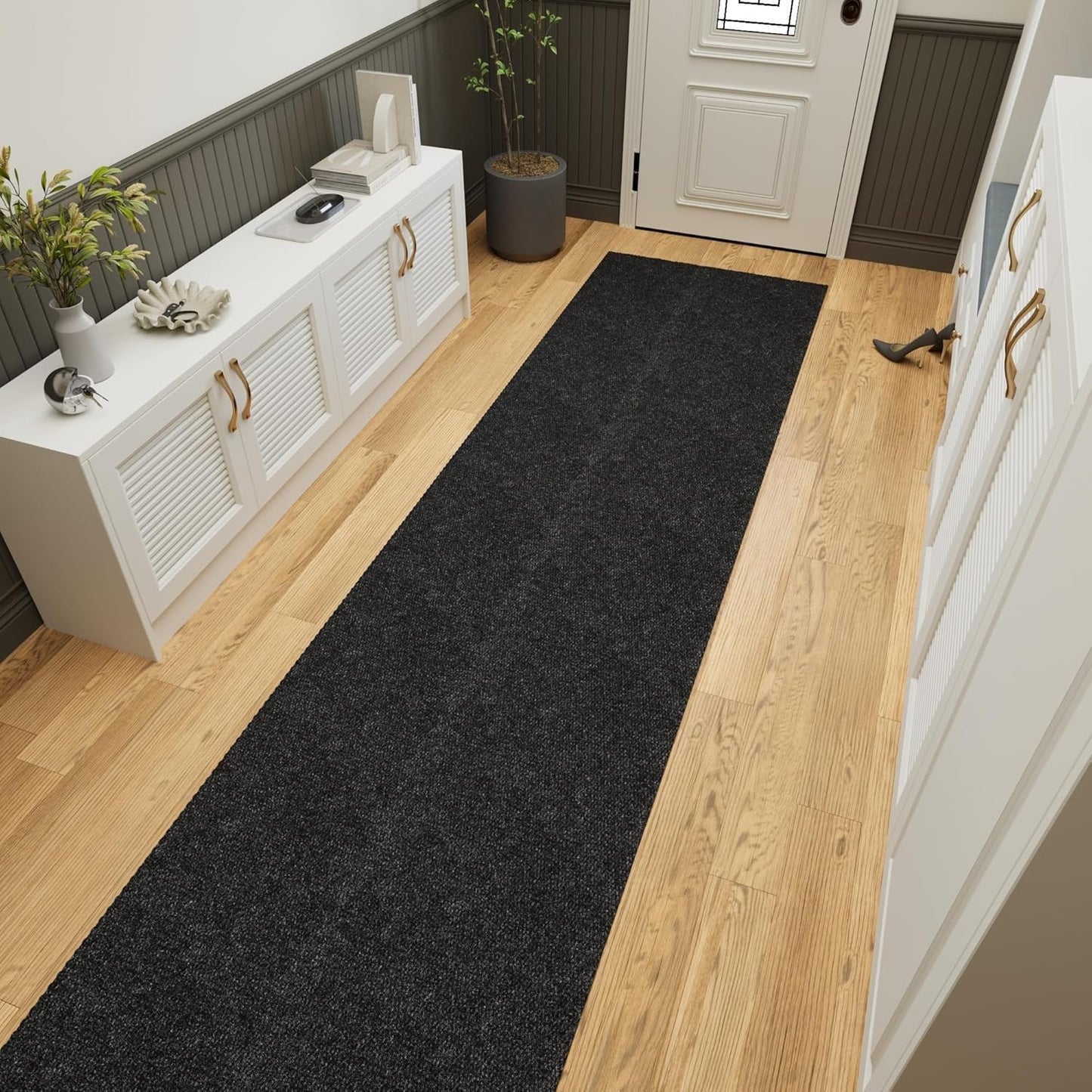 Ottomanson 2'7" x 49' Hallway Runner with Scraper Pile - Extra Durable Non-Slip Rug Mat for Indoor & Outdoor Use - Ideal for Kitchen, Entryway & Garage - High-Traffic Carpet, Black