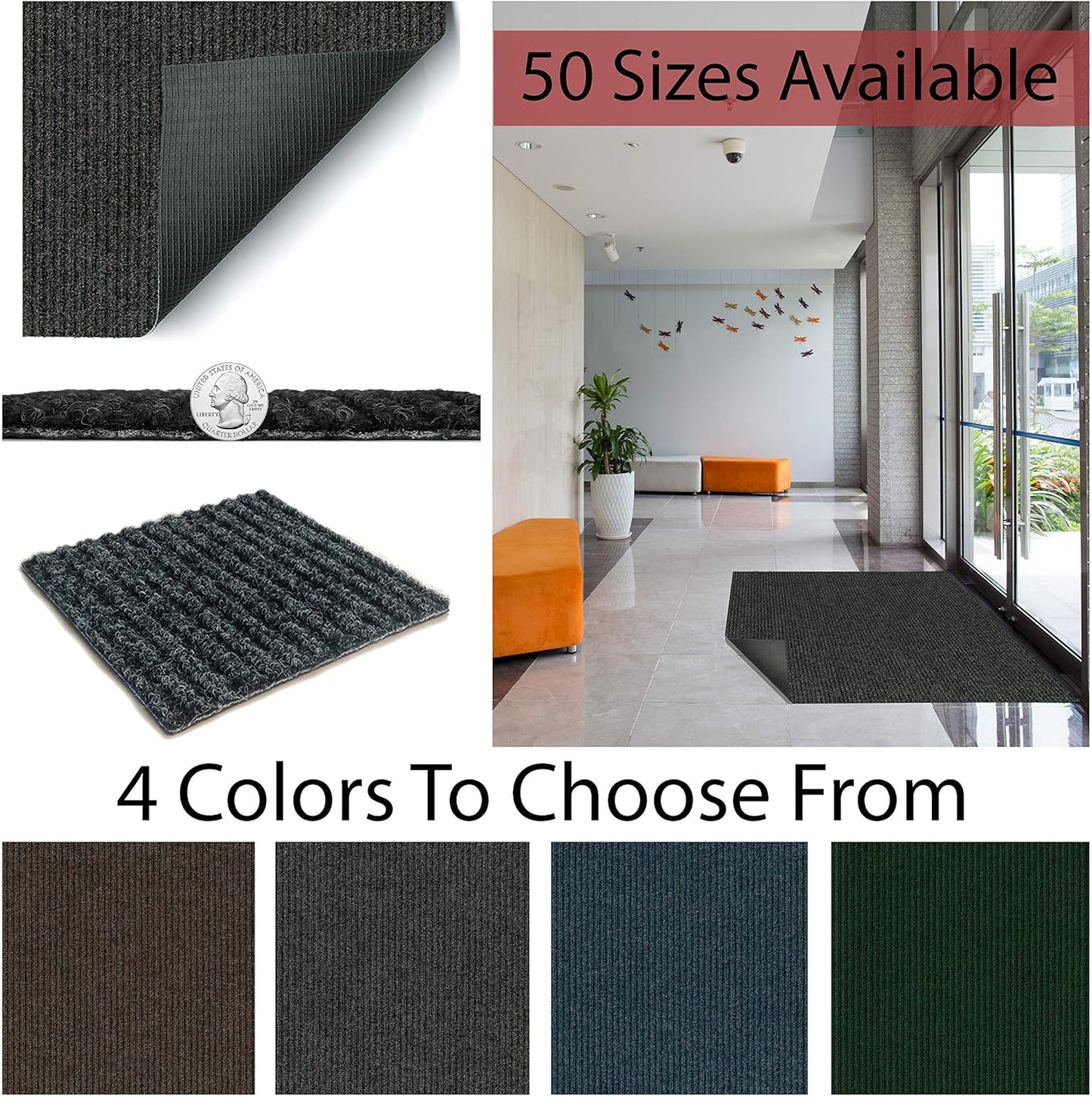 KOECKRITZ Heavy Duty Durable All Weather Indoor/Outdoor Non Slip Entrance Mat Rugs and Runners for Office Business Building Home Garage Front Door (4' x 8', Brick)
