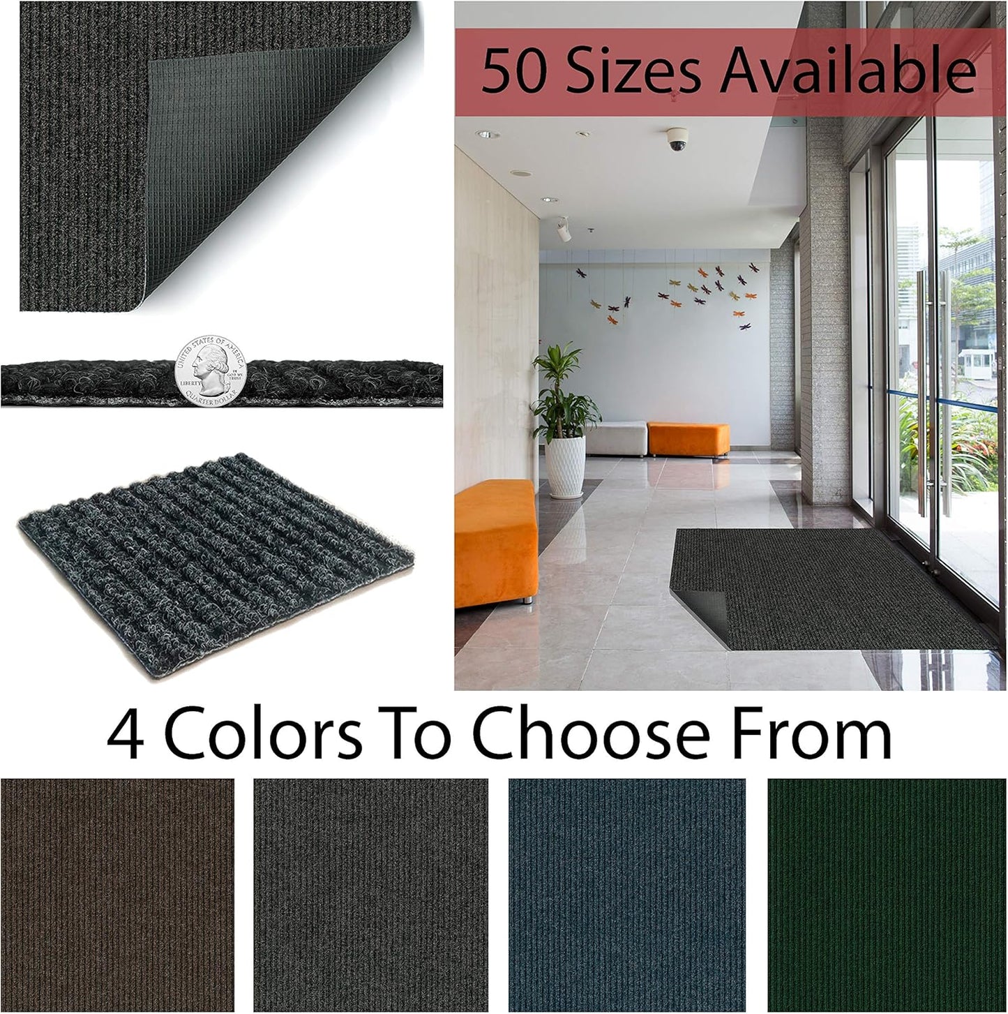 KOECKRITZ Heavy Duty Durable All Weather Indoor/Outdoor Non Slip Entrance Mat Rugs and Runners for Office Business Building Home Garage Front Door (6' x 17', Blue)